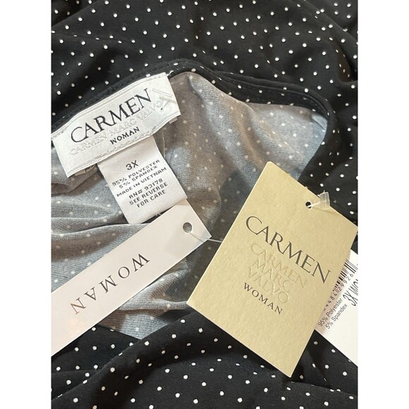 Carmen Black White Small Polka Dot FlutterSleeve Top 3X Plus Stretch Blouse NWT - Picture 9 of 12